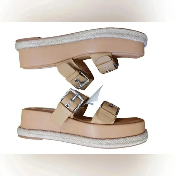 Dolce Vita NWT Square Toe Espadrilles Tan Leather Sandals - Picture 3 of 9